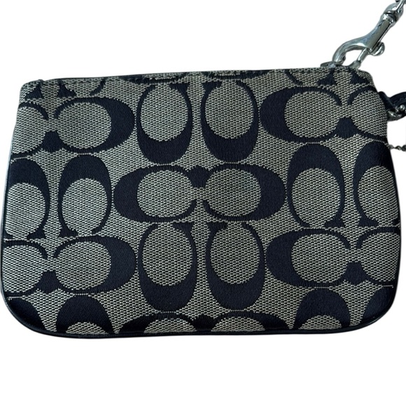 Coach Signature Monogram Black and Tan Wristlet with Blue Interior - Picture 4 of 9